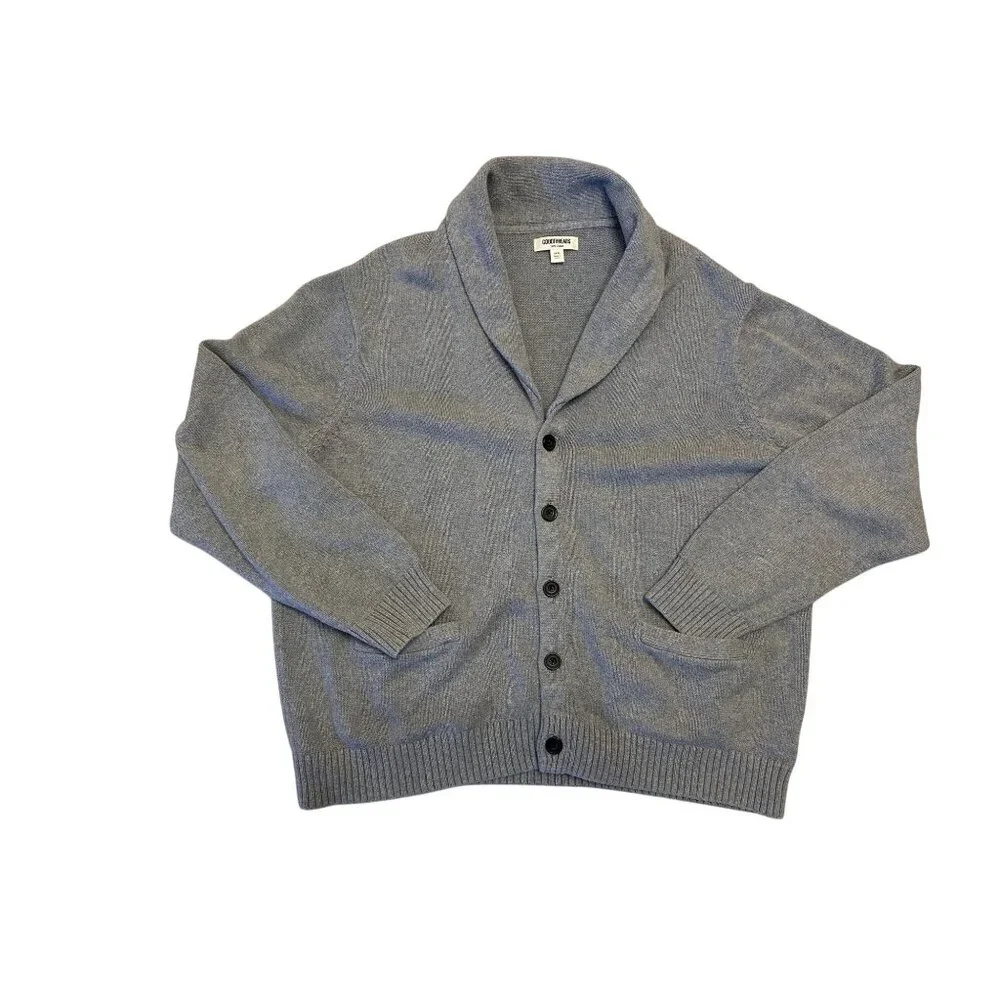 Goodthreads Men's XXXL 100% Cotton Shawl Collar Cardigan Sweater Gray Knit‎